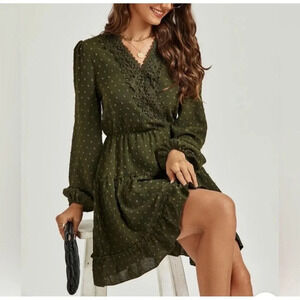 New Boho Dress Size Large Green Womens Western Ruffles Boho Dainty Cowgirl